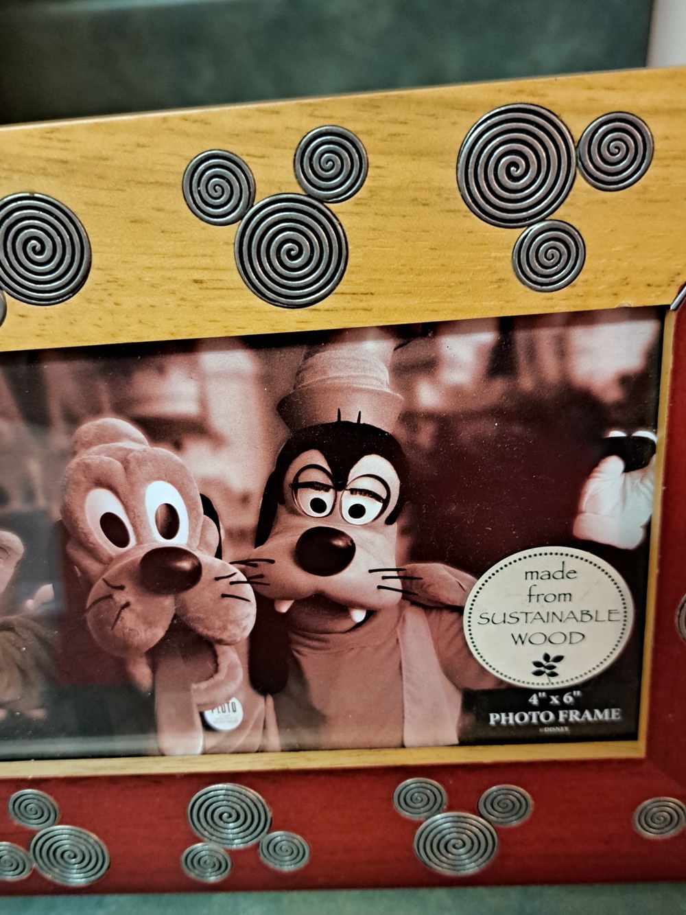 Disney Wooden 4x6 Photo Frame with Silver Swirl Accents - Red & Natural